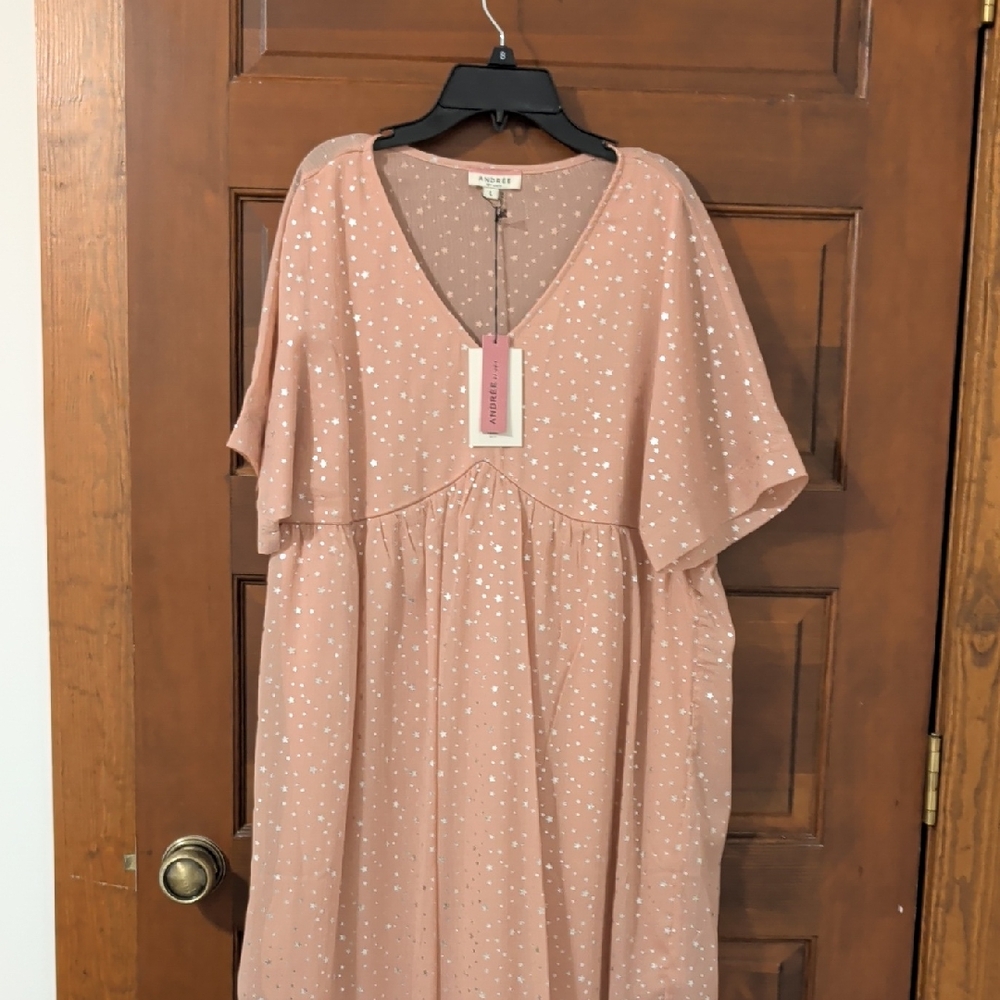 Blush Midi Dress with Silver Stars